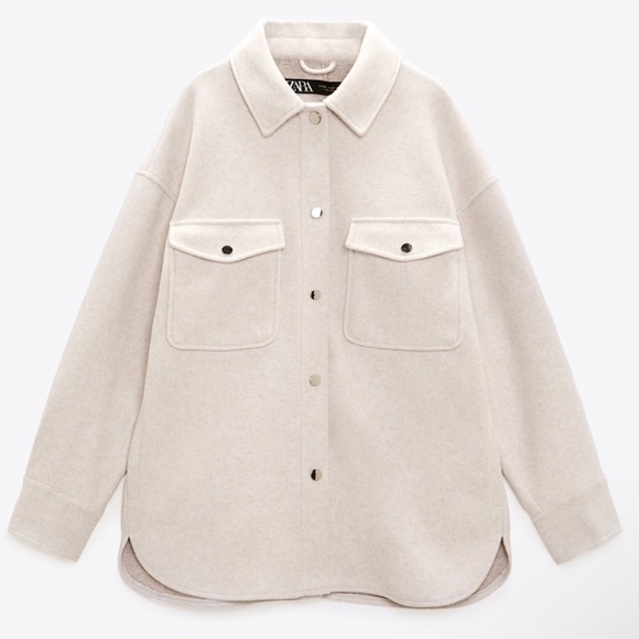 Zara Soft-Touch Overshirt Oversized Shacket Woman’s Size Small Light Gray - Picture 1 of 17